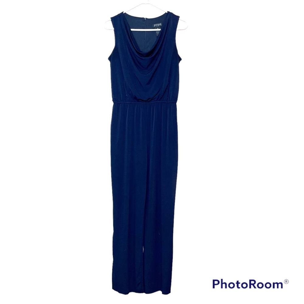 Enfocus Studio Sleeveless Cowl Neck Wide Leg Jumpsuit Navy Size 8